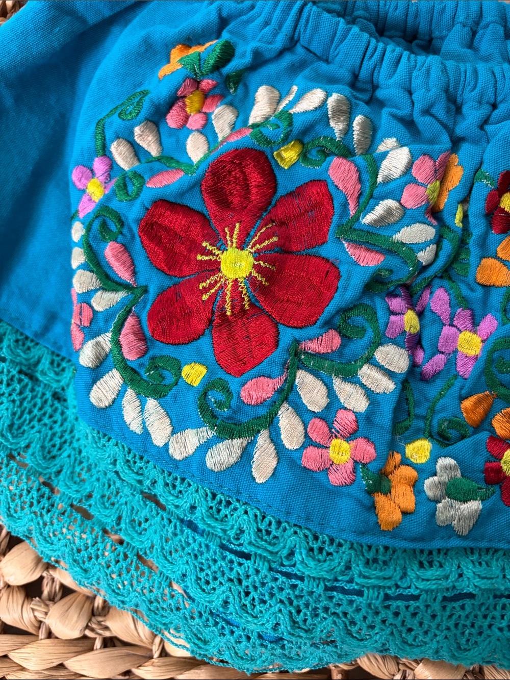 Turquoise Embroidered Off-Shoulder Top Size Small - Picture 3 of 6